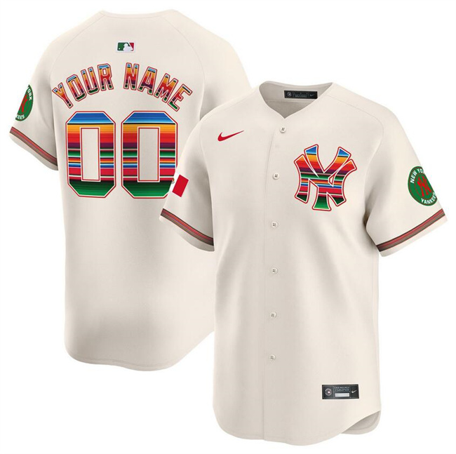 Men's New York Yankees Customized Cream Mexico Vapor Premier Limited Stitched Baseball Jersey Men's New York Yankees Customized Cream Mexico Vapor Premier Limited Stitched Baseball Jersey